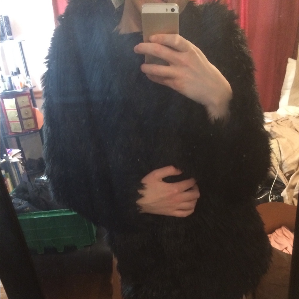 Black faux fur coat
